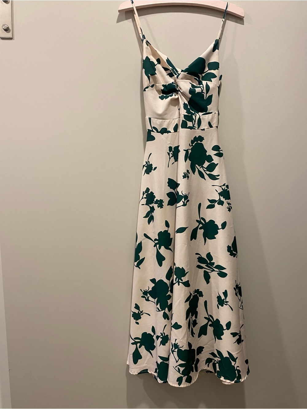 Floral Slip Midi Dress in Cream and Dark Green